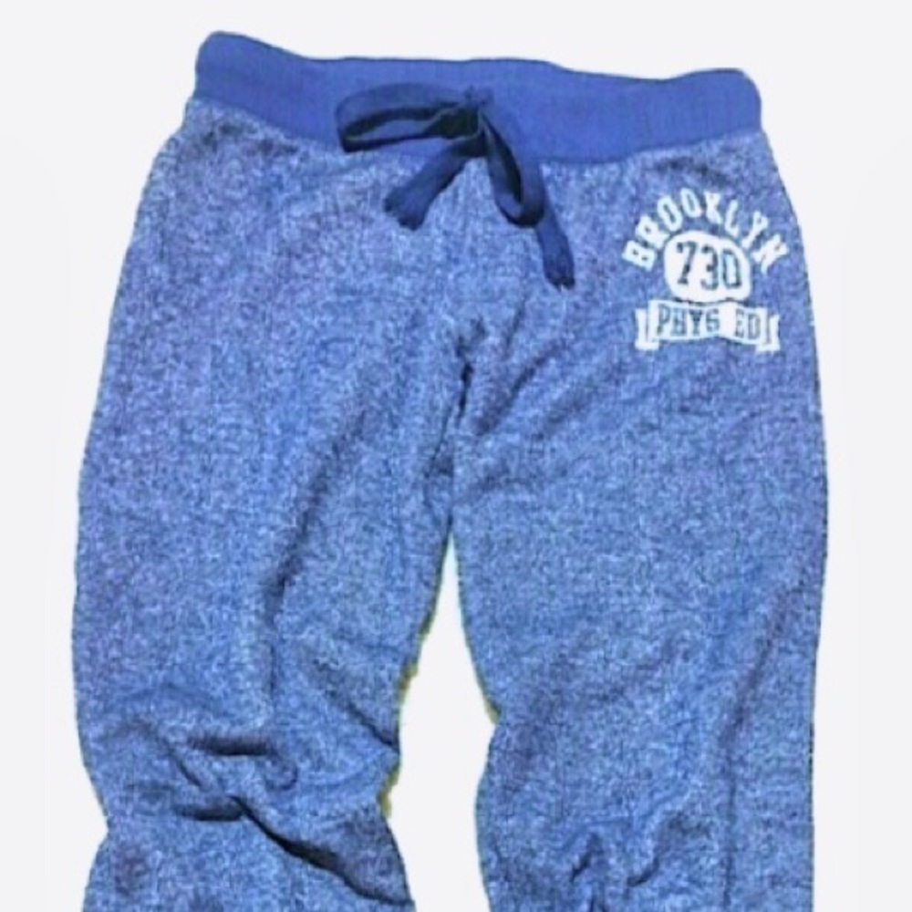Derek Heart Cropped Joggers Blue “Brooklyn” Graphic Sweatpants Soft Crop Pants S - Picture 6 of 11